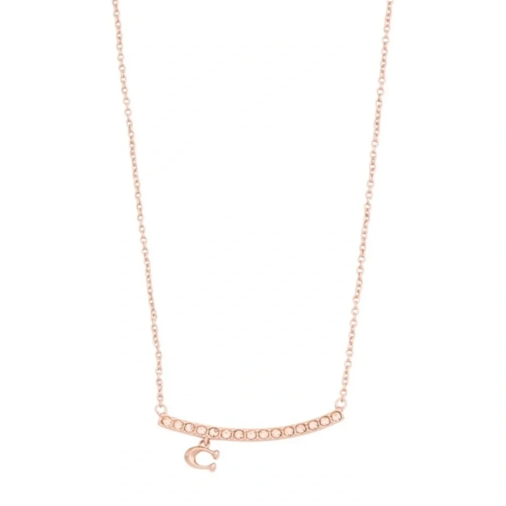 Coach Pave Bar Charm Frontal Necklace in Rose Gold